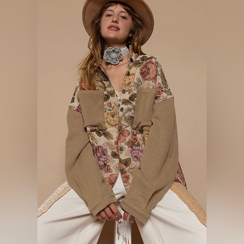 POL Floral and Tan Utility Jacket